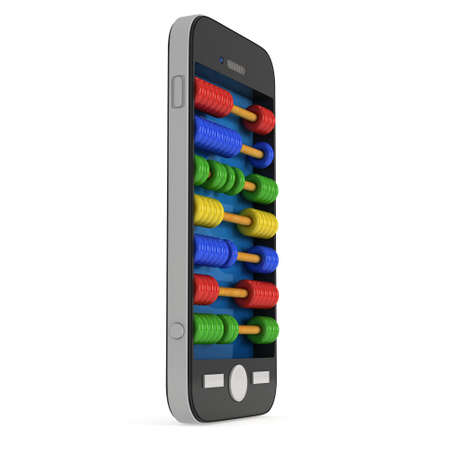 Smartphone with colorful abacus. 3d render isolated on white.の写真素材