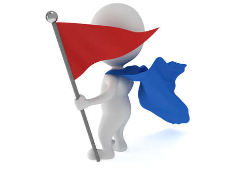 Checkpoint flag and proud winner superhero. 3d render isolated on white.の写真素材