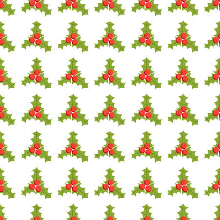 Holly berry icon seamless pattern, tiling ornament on white.のイラスト素材