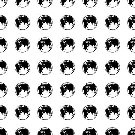 Earth icon seamless pattern, tiling ornament on white.のイラスト素材