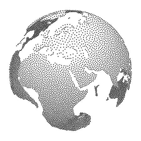 Dotwork Halftone 3D Earth Planet. Engraving Vector Illustration. World Globe concept.のイラスト素材