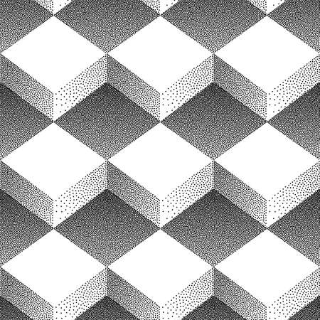 Gradient Seamless Background with Black Dots Boxes. Dotwork Engraving Pattern Background. Vector Illustrationのイラスト素材