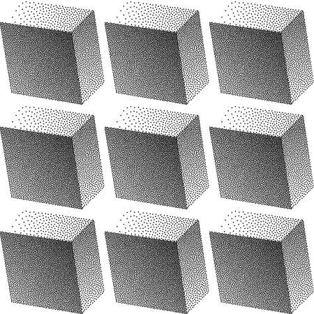 Gradient Seamless Background with Black Dots Boxes. Dotwork Engraving Pattern Background. Vector Illustrationのイラスト素材