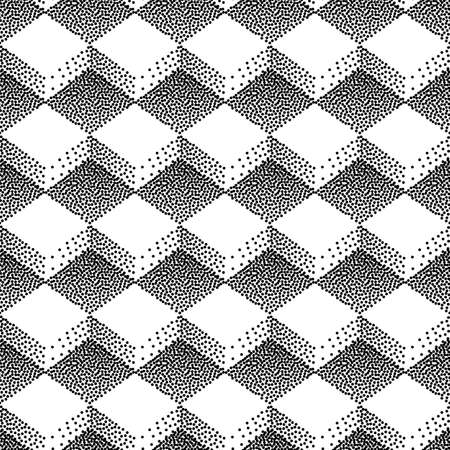 Gradient Seamless Background with Black Dots Boxes. Dotwork Engraving Pattern Background. Vector Illustrationのイラスト素材