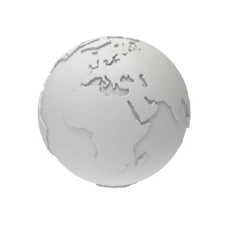 Earth planet globe white and blank 3D render.. Africa view. On white background.の写真素材