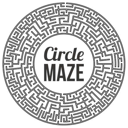 Circle Maze. Labyrinth with Entry and Exit. Find the Way Out Concept. Transportation. Logistics Abstract Background Concept. Transportation and Logistics Concept. Vector Illustration.のイラスト素材