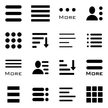 Hamburger Menu Icons Set. Bar Line Hamburger Menu Collection. Vector Illustration of Hamburger Menu Isolated on White Background.のイラスト素材