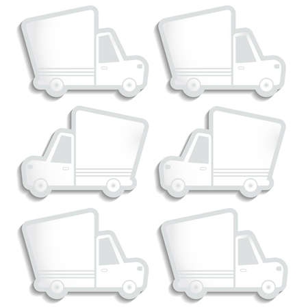 Van delivery set of blank stickers. Free delivery, fast delivery, free shipping white logo icons set with blend shadows on white background. Vector.のイラスト素材