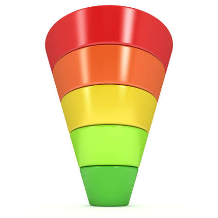 Marketing Funnel Sales Symbol. 3d render isolated on white background. Conversion Funnel Sale Chart. Concept of Funnel and Sales.の写真素材