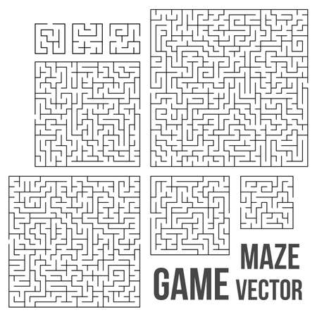 Maze Game Set. Labyrinth Game with Entry and Exit. Find the Way Out Concept. Transportation. Logistics Abstract Background Concept. Business Path Concept. Vector Illustration.のイラスト素材