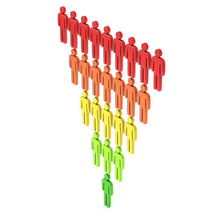 Marketing Funnel Sales Diagram with People. 3d render isolated on white background. Conversion...