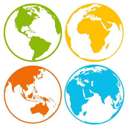 Set of earth planet globe icons for web and app. Vector travel, earth planet concept on white backgroundのイラスト素材