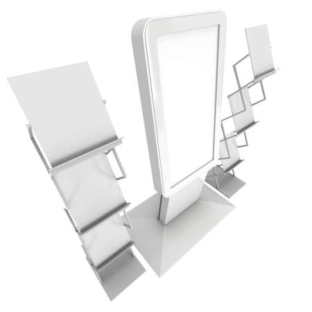 LCD Screen Floor Stand. Blank Trade Show Booth. 3d render of lcd screen isolated on white...