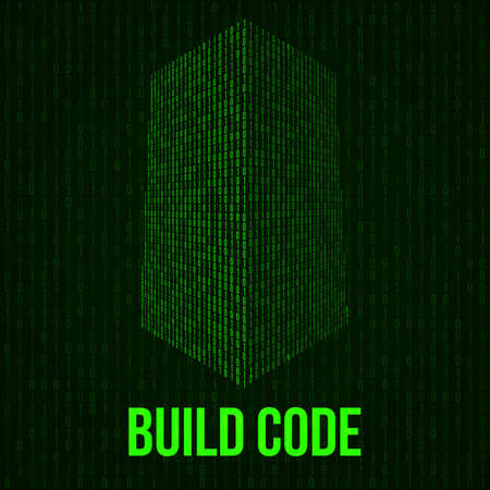 Skyscrapers code. Binary digital form of futuristic city building. Vector llustration of matrix...