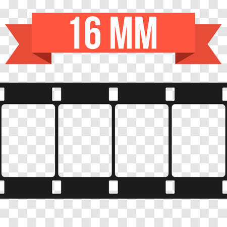 Vector 16 mm Film Strip Illustration on transparent background. Abstract Film Strip design template. Film Strip Seamless Pattern. Red banner ribbon text.のイラスト素材