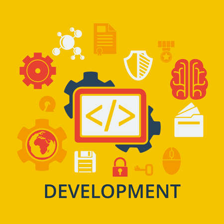 Flat design concept icons for web and mobile services and apps. Icons concept of coding and development.のイラスト素材