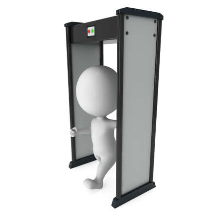 3D metal detector scanner and running man isolated on white background.の写真素材