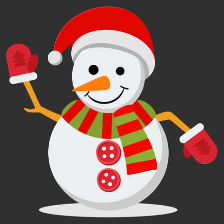 Snow Man in santa claus cap. illustration on black background. Merry christmas concept with snowman in scarf gloves and hat.のイラスト素材