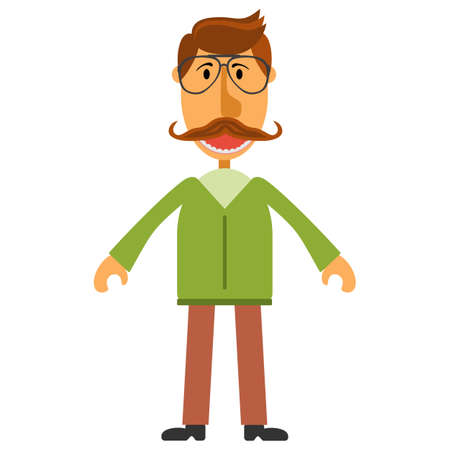 Hipster nerd with glasses and stylish mustache isolated on white.のイラスト素材