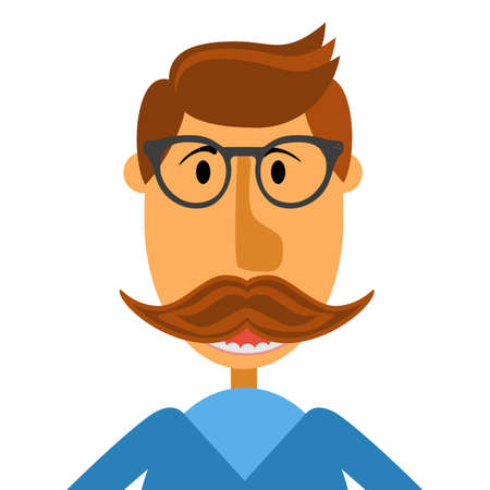 Hipster nerd with glasses and stylish mustache isolated on white.のイラスト素材