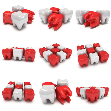 Teeth set. 3D render illustration isolated on white background. Dental, medicine, health concept.