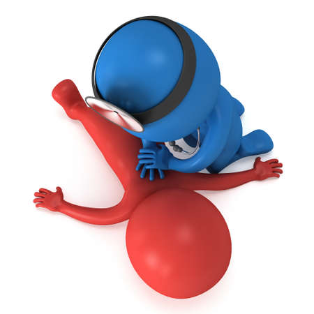 Doctor doing CPR First Aid. 3d render CPR training concept on white background. Illustration with red and blue menの写真素材