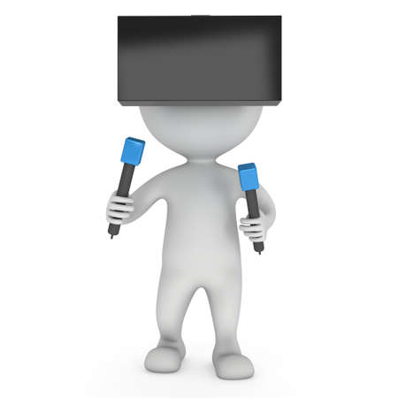 Small people with virtual reality glasses headset. 3D render illustration isolated on white
