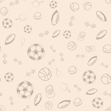 Sport doodle hand drawn icons seamless pattern, tiling ornament on white.のイラスト素材