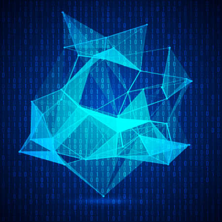 Wireframe mesh polygonal background. Abstract form with connected lines and dots.のイラスト素材