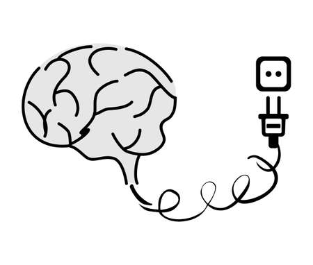 Think design with human brain connected to electrical outlet isolated on white background.のイラスト素材