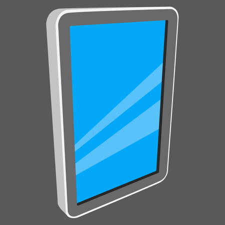 Tablet pc computer with blue screen. illustration of lcd screen pad isolated on black background.のイラスト素材