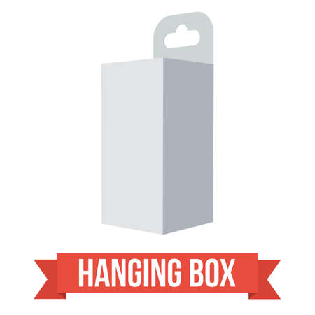 White paper hanging box set. Packaging container with hanging hole. Mock up template. illustration on white background.のイラスト素材