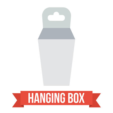 White paper hanging box set. Packaging container with hanging hole. Mock up template. illustration on white background.のイラスト素材