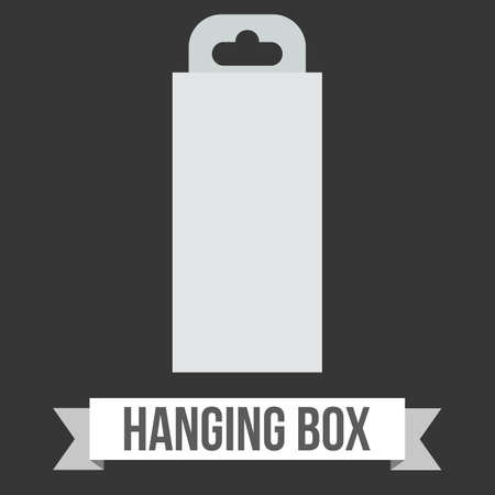 Blank paper hanging box. Packaging container with hanging hole. Mock up template. Vector illustration on black background.のイラスト素材