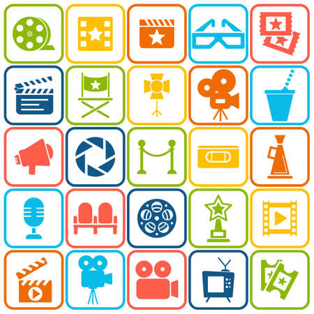 Cinema retro movies icons set. Template vector concept.のイラスト素材