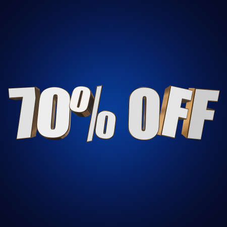 70 percent off 3d letters on blue background