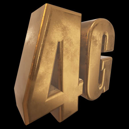 3D gold 4G icon on blackの写真素材