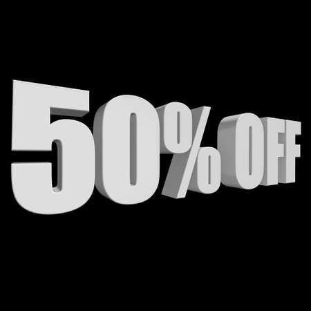 50 percent off 3d letters on black backgroundの写真素材