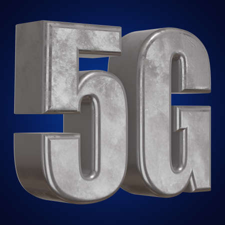 3D metal 5G icon on blueの写真素材