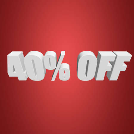 40 percent off 3d letters on red backgroundの写真素材