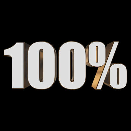 One hundred percent on black background. 3d render illustration.の写真素材