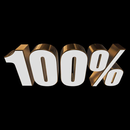 One hundred percent on black background. 3d render illustration.の写真素材