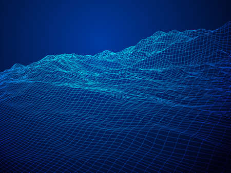Wireframe landscape vector background. Cyberspace grid technology illustration on white