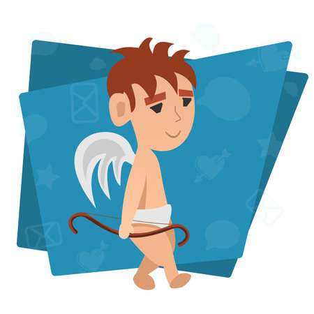 Cupid mascot walk around with his bowのイラスト素材