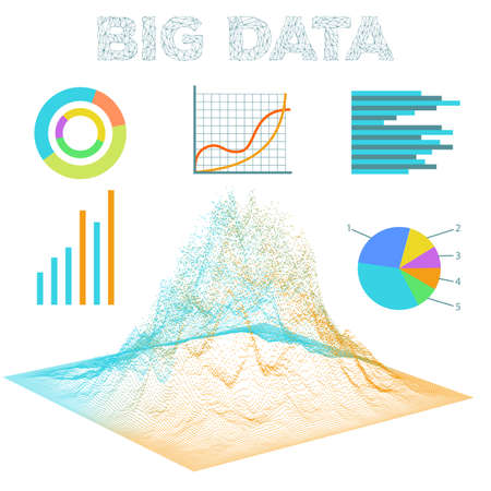 Big data visualization. Diagrams bar and line graphics. Analysis of information vector background.のイラスト素材