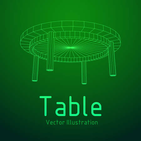Round Table furniture in wireframe blueprint design print illustration.のイラスト素材