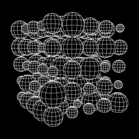 Wireframe Mesh Cube make with many small spheres. Connection Structure. Digital Data Visualization Concept. Vector Illustration.のイラスト素材