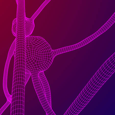 Neuron system wire-frame mesh model. Low poly vector illustration. Science and medical healthcare...