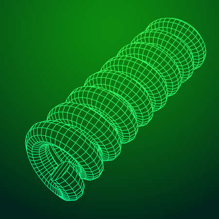 Wire-frame low poly mesh tension helix spring, vector illustration.のイラスト素材