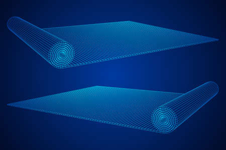 Half rolled yoga pilates mat illustration on blue background.のイラスト素材